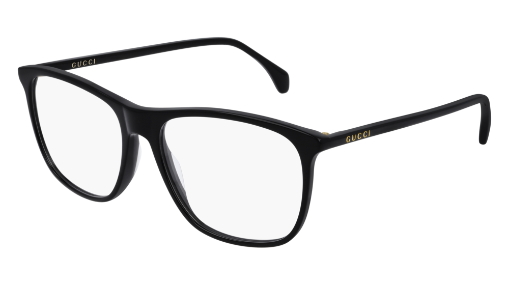 GUCCI GG0554O RECTANGULAR / SQUARE Eyeglasses For Men  GG0554O-001 BLACK BLACK / TRANSPARENT SHINY 55-16-145