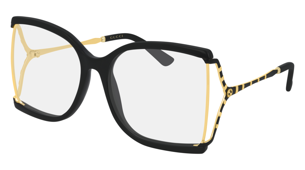 GUCCI GG0592S RECTANGULAR / SQUARE Sunglasses For Women  GG0592S-001 BLACK BLACK / TRANSPARENT GOLD 60-18-130