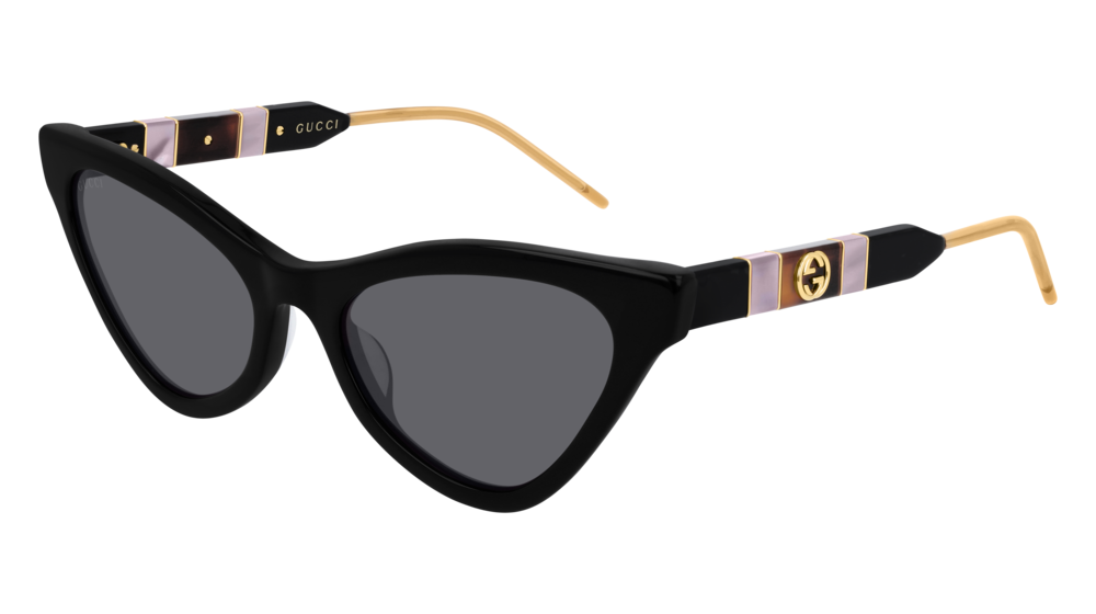 GUCCI GG0597S CAT EYE Sunglasses For Women  GG0597S-001 BLACK BLACK / GREY SHINY 55-20-145