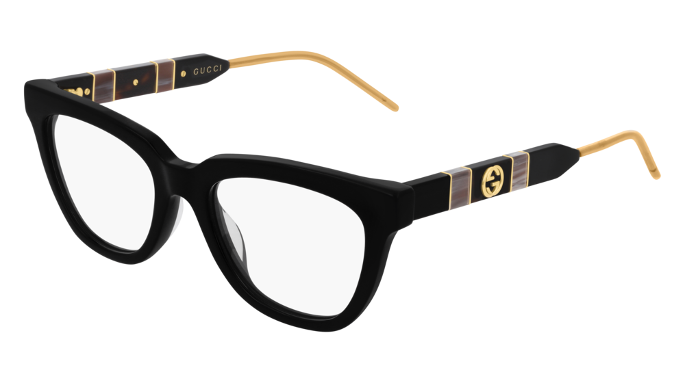 GUCCI GG0601O RECTANGULAR / SQUARE Eyeglasses For Women  GG0601O-001 BLACK BLACK / TRANSPARENT SHINY 50-19-145