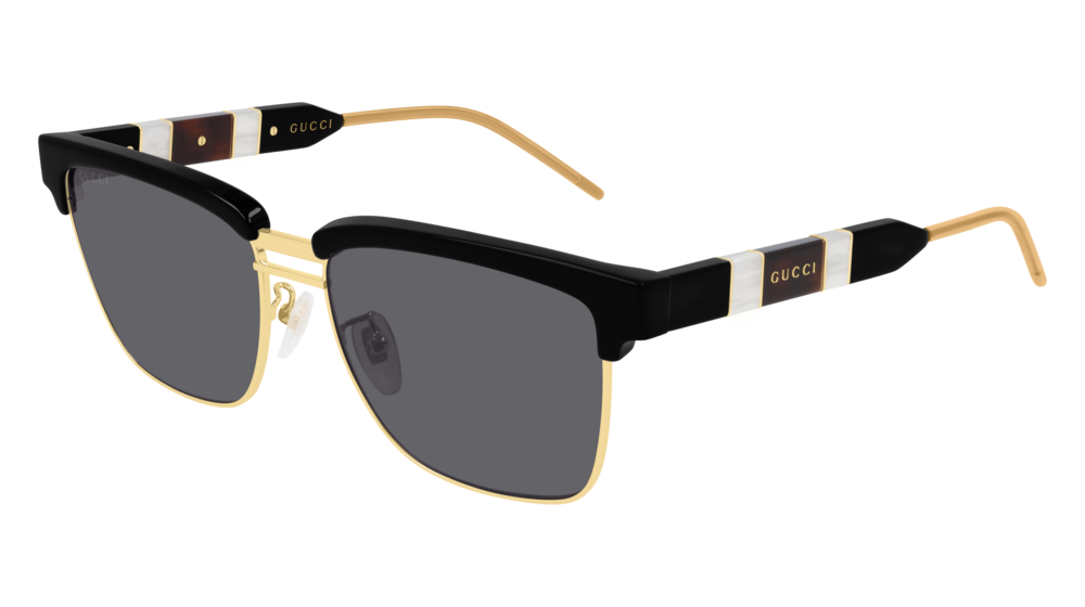GUCCI GG0603S RECTANGULAR / SQUARE Sunglasses For Men  GG0603S-001 BLACK BLACK / GREY SHINY 56-16-145