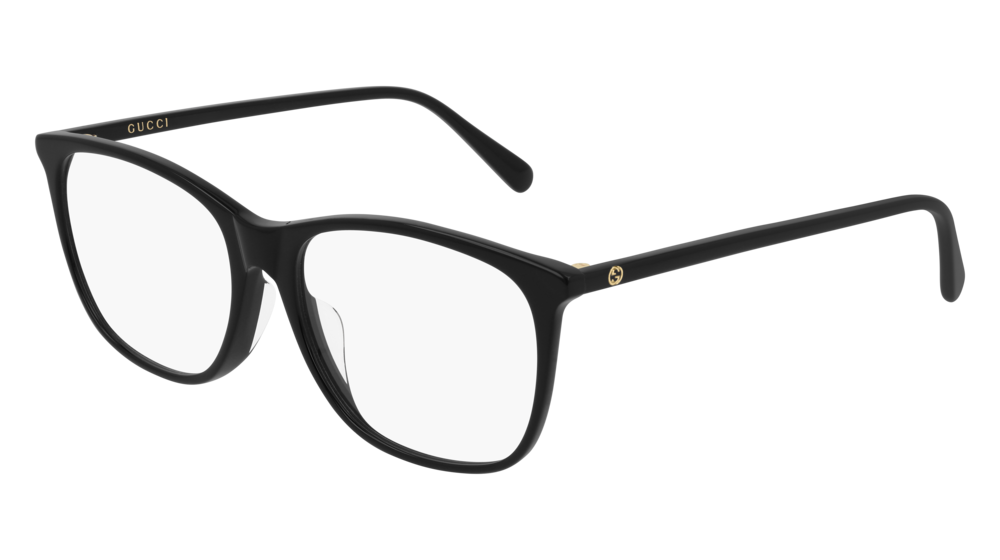 GUCCI GG0555OA RECTANGULAR / SQUARE Eyeglasses For Men  GG0555OA-005 BLACK BLACK / TRANSPARENT SHINY 55-16-145