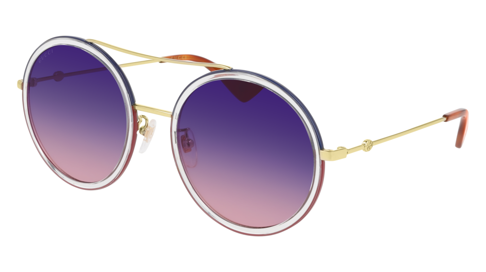 GUCCI GG0061S ROUND / OVAL Sunglasses For Women  GG0061S-023 GOLD GOLD / BLUE SHINY 56-22-140