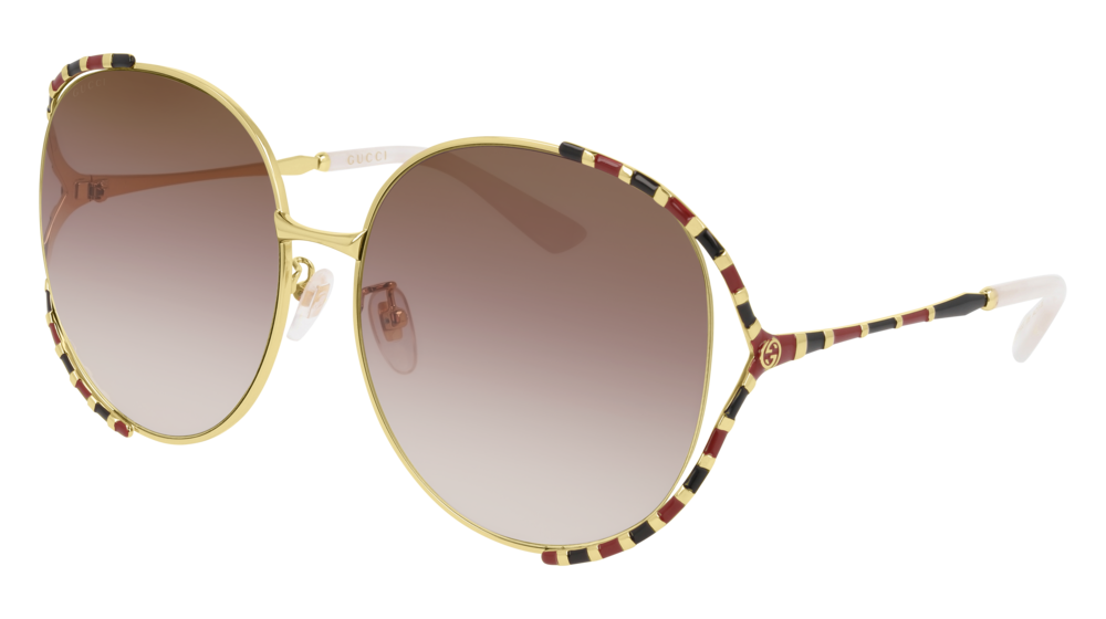 GUCCI GG0595S ROUND / OVAL Sunglasses For Women  GG0595S-009 GOLD BLACK / BROWN SHINY 64-17-135