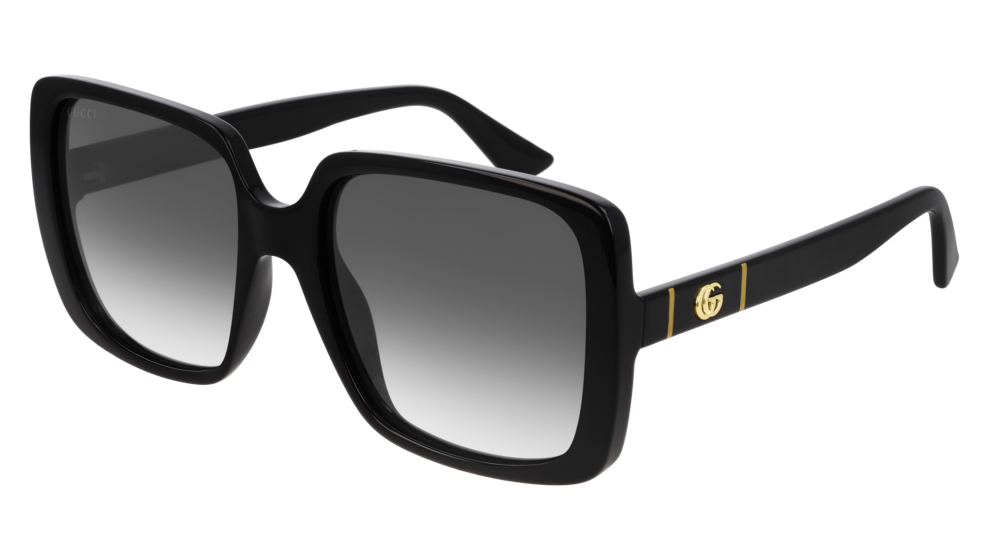 GUCCI GG0632S RECTANGULAR / SQUARE Sunglasses For Women  GG0632S-001 BLACK BLACK / GREY SHINY 56-20-145