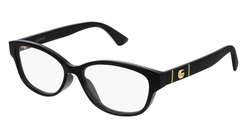 GUCCI GG0639OA RECTANGULAR / SQUARE Eyeglasses For Women  GG0639OA-001 BLACK BLACK / TRANSPARENT SHINY 53-15-145