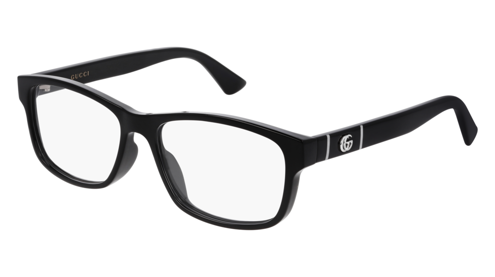 GUCCI GG0640OA RECTANGULAR / SQUARE Eyeglasses For Men  GG0640OA-001 BLACK BLACK / TRANSPARENT SHINY 55-16-145