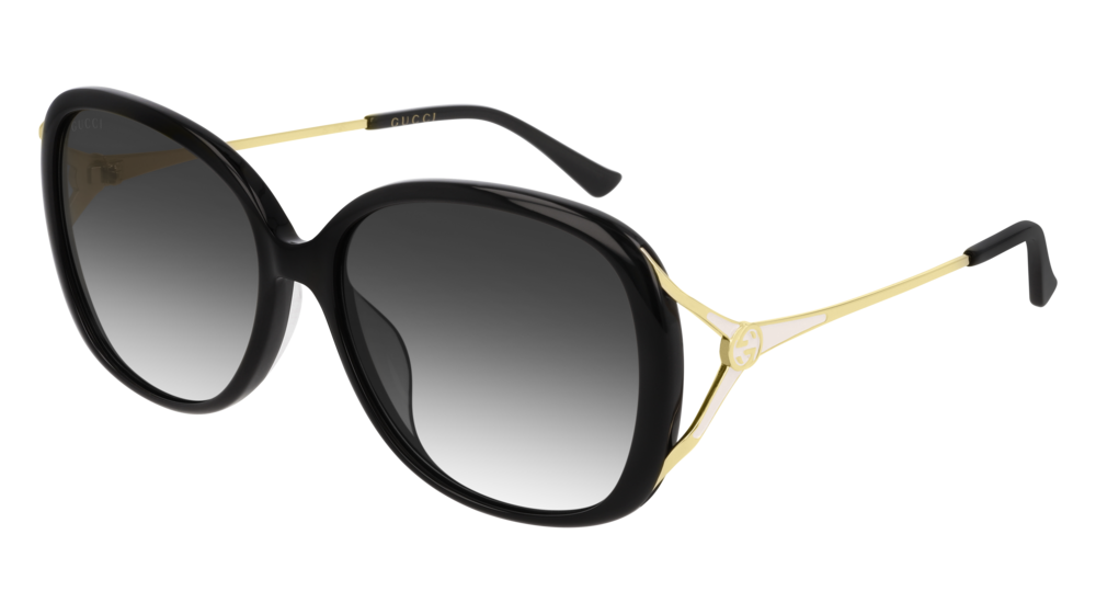 GUCCI GG0649SK ROUND / OVAL Sunglasses For Women  GG0649SK-001 BLACK GOLD / GREY SHINY 58-16-135