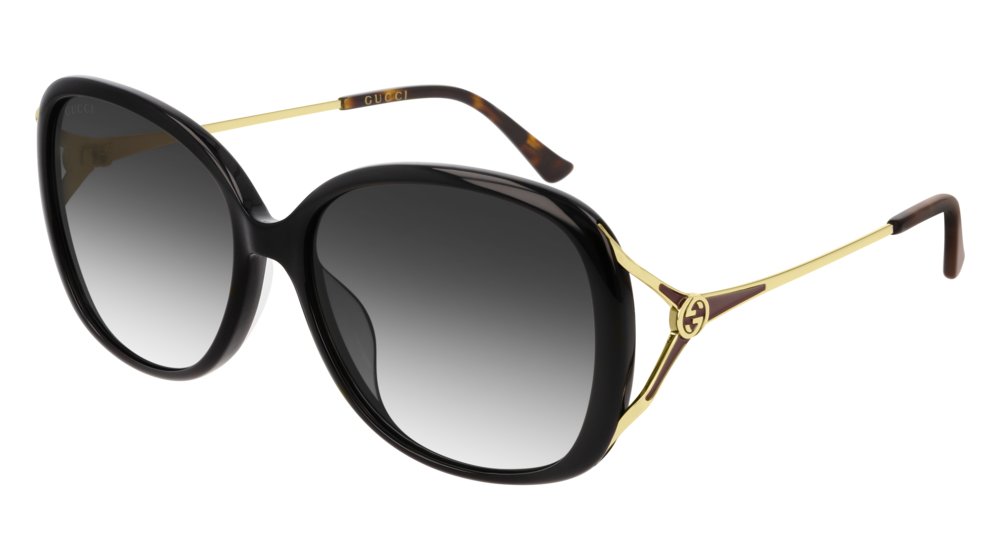 GUCCI GG0649SK ROUND / OVAL Sunglasses For Women  GG0649SK-002 BLACK GOLD / GREY SHINY 58-16-135