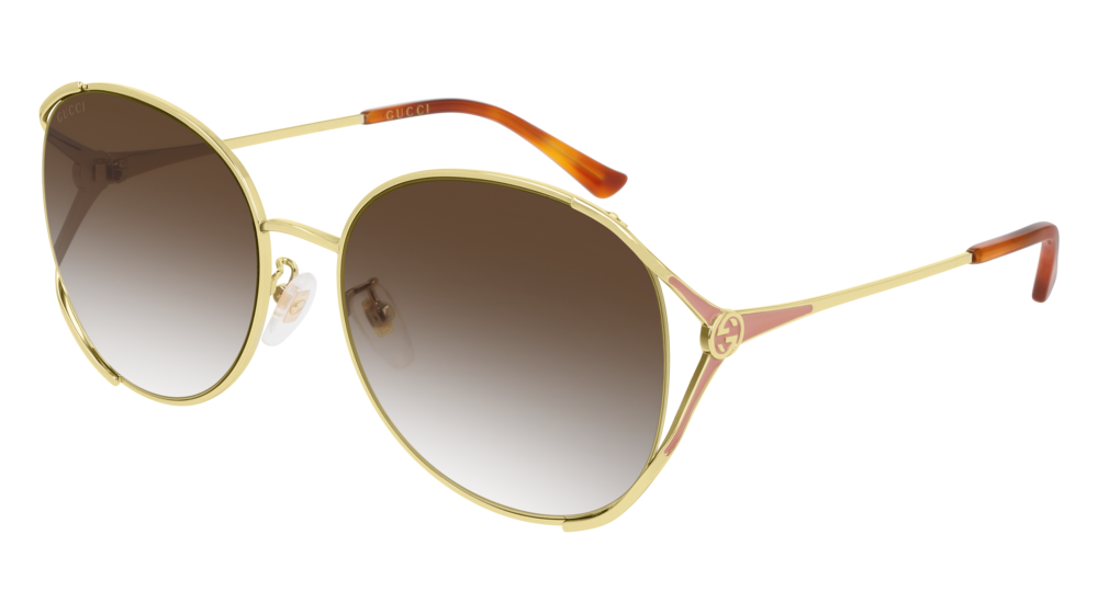 GUCCI GG0650SK ROUND / OVAL Sunglasses For Women  GG0650SK-004 GOLD GOLD / BROWN SHINY 59-18-135