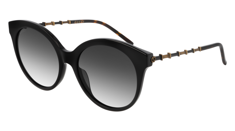 GUCCI GG0653S ROUND / OVAL Sunglasses For Women  GG0653S-001 BLACK GOLD / GREY SHINY 55-18-145