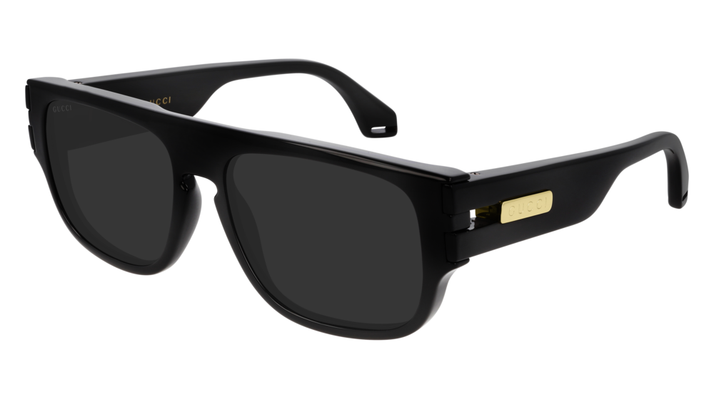 GUCCI GG0664S RECTANGULAR / SQUARE Sunglasses For Men  GG0664S-001 BLACK BLACK / GREY SHINY 58-17-145