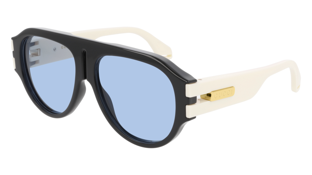 GUCCI GG0665S ROUND / OVAL Sunglasses For Men  GG0665S-002 BLACK IVORY / BLUE SHINY 58-15-145