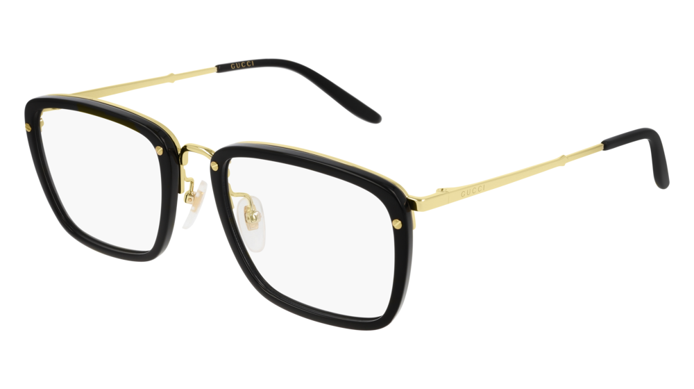 GUCCI GG0676O RECTANGULAR / SQUARE Eyeglasses For Men  GG0676O-001 BLACK GOLD / TRANSPARENT GOLD 53-21-145
