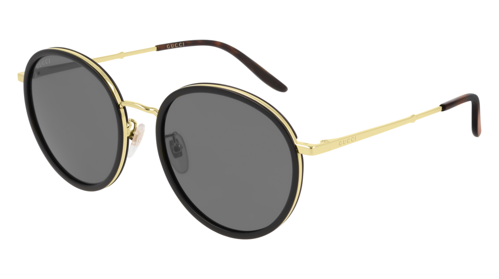 GUCCI GG0677SK ROUND / OVAL Sunglasses For Men  GG0677SK-001 BLACK GOLD / GREY SHINY 55-20-150