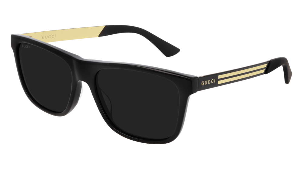 GUCCI GG0687S RECTANGULAR / SQUARE Sunglasses For Men  GG0687S-002 BLACK BLACK / GREY SHINY 57-17-145