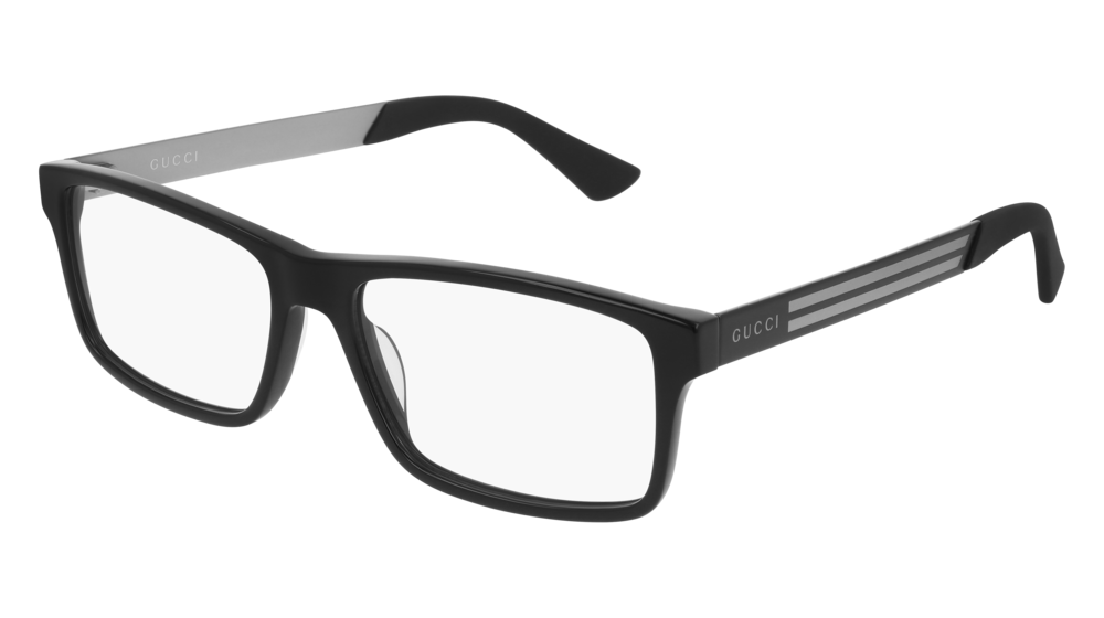 GUCCI GG0692O RECTANGULAR / SQUARE Eyeglasses For Men  GG0692O-001 BLACK BLACK / TRANSPARENT SHINY 55-16-150