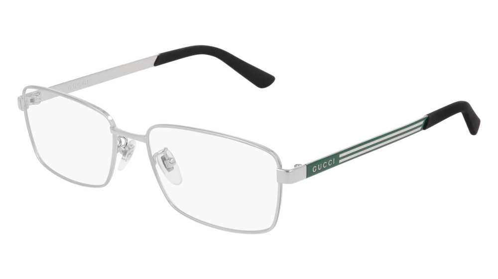 GUCCI GG0693O RECTANGULAR / SQUARE Eyeglasses For Men  GG0693O-002 SILVER GREEN / TRANSPARENT SHINY 56-17-150