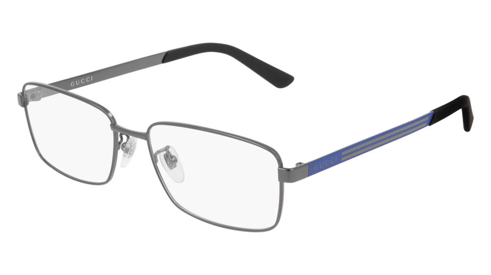 GUCCI GG0693O RECTANGULAR / SQUARE Eyeglasses For Men  GG0693O-003 RUTHENIUM BLUE / TRANSPARENT DARK 56-17-150