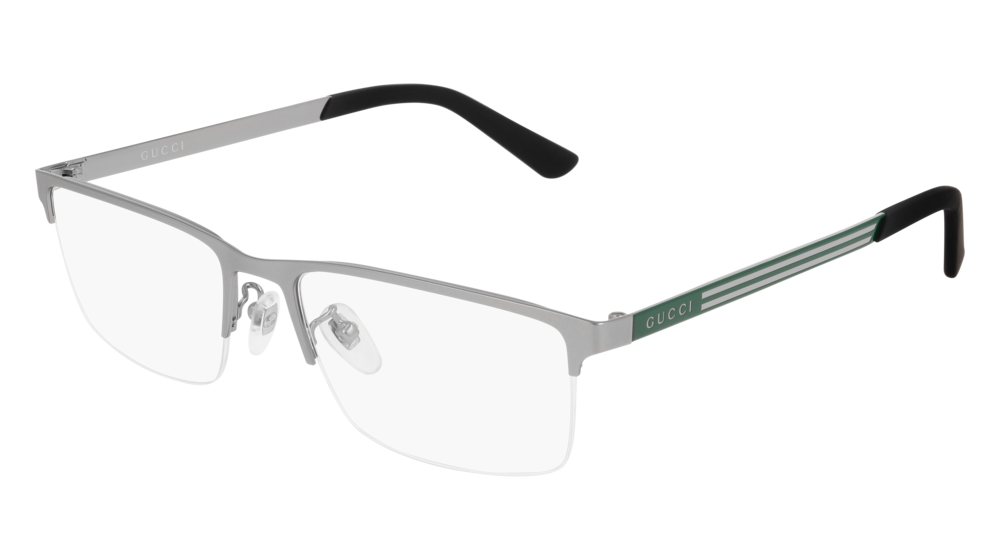 GUCCI GG0694O RECTANGULAR / SQUARE Eyeglasses For Men  GG0694O-003 RUTHENIUM GREEN / TRANSPARENT MATTE 56-18-150