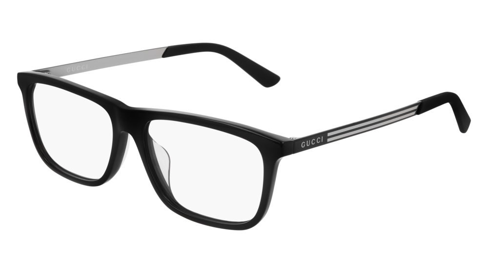 GUCCI GG0696OA RECTANGULAR / SQUARE Eyeglasses For Men  GG0696OA-001 BLACK BLACK / TRANSPARENT SHINY 55-15-150