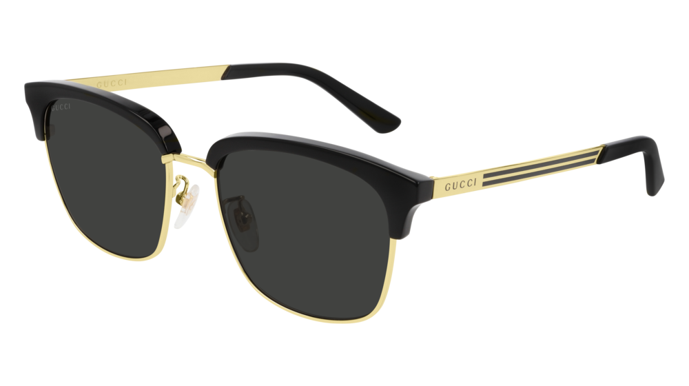 GUCCI GG0697S RECTANGULAR / SQUARE Sunglasses For Men  GG0697S-001 BLACK GOLD / GREY GOLD 55-18-145