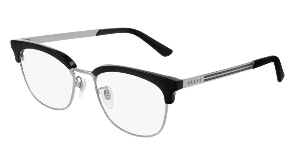 GUCCI GG0698OA RECTANGULAR / SQUARE Eyeglasses For Men  GG0698OA-001 BLACK RUTHENIUM / TRANSPARENT SHINY 53-19-145