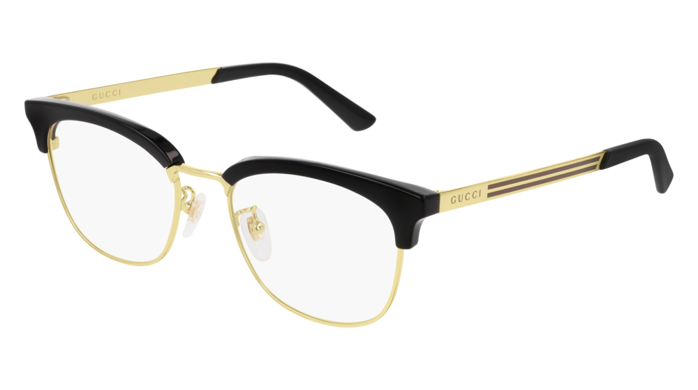 GUCCI GG0698OA RECTANGULAR / SQUARE Eyeglasses For Men  GG0698OA-002 BLACK GOLD / TRANSPARENT SHINY 53-19-145