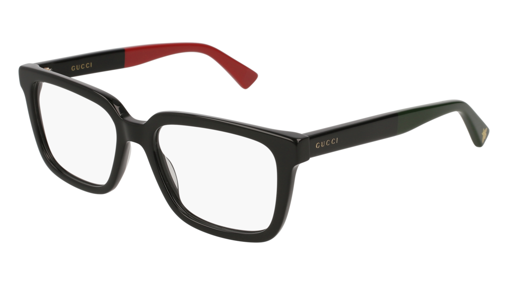 GUCCI GG0160O RECTANGULAR / SQUARE Eyeglasses For UNISEX  GG0160O-003 BLACK BLACK / TRANSPARENT SHINY 53-17-145