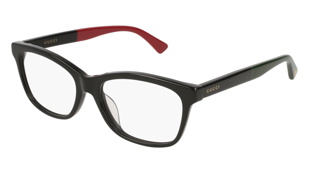 GUCCI GG0162OA RECTANGULAR / SQUARE Eyeglasses For UNISEX  GG0162OA-003 BLACK BLACK / TRANSPARENT SHINY 55-17-150