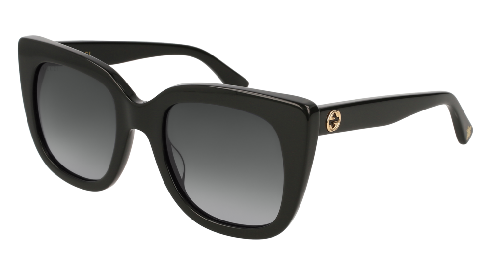 GUCCI GG0163S CAT EYE Sunglasses For Women  GG0163S-001 BLACK BLACK / GREY SHINY 51-22-140