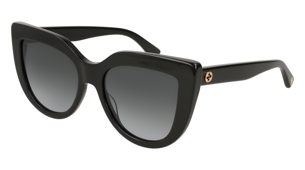 GUCCI GG0164S CAT EYE Sunglasses For Women  GG0164S-001 BLACK BLACK / GREY SHINY 53-18-145