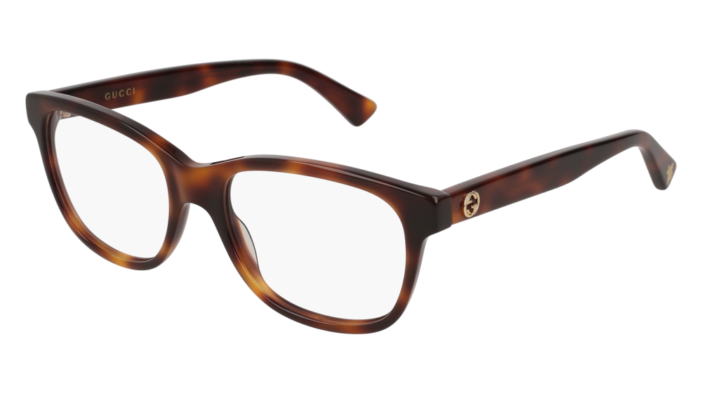 GUCCI GG0166O RECTANGULAR / SQUARE Eyeglasses For Women  GG0166O-004 HAVANA HAVANA / TRANSPARENT SHINY 52-17-140