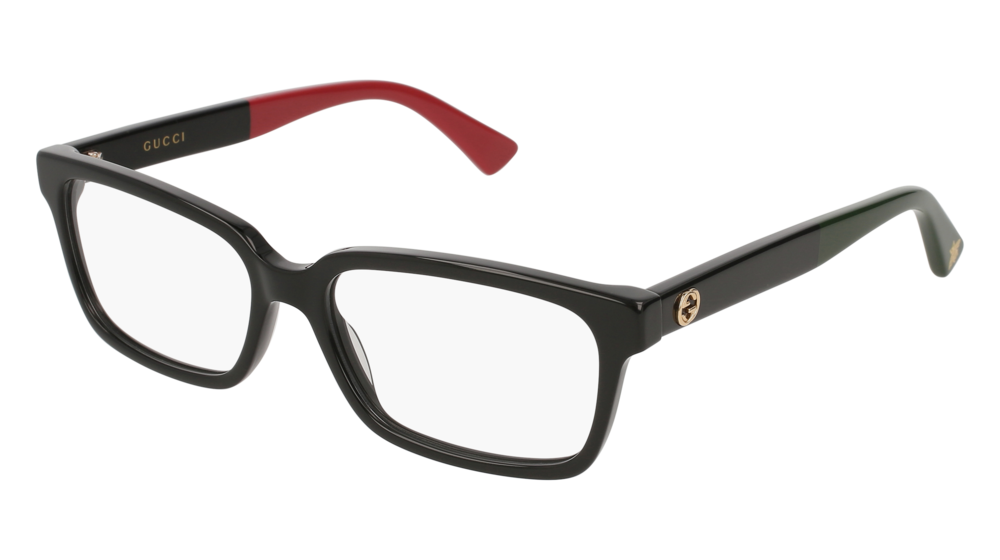GUCCI GG0168O RECTANGULAR / SQUARE Eyeglasses For Women  GG0168O-007 BLACK BLACK / TRANSPARENT SHINY 55-16-140