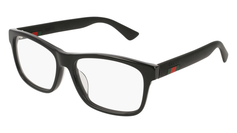 GUCCI GG0176OA RECTANGULAR / SQUARE Eyeglasses For Men  GG0176OA-001 BLACK BLACK / TRANSPARENT SHINY 56-16-150