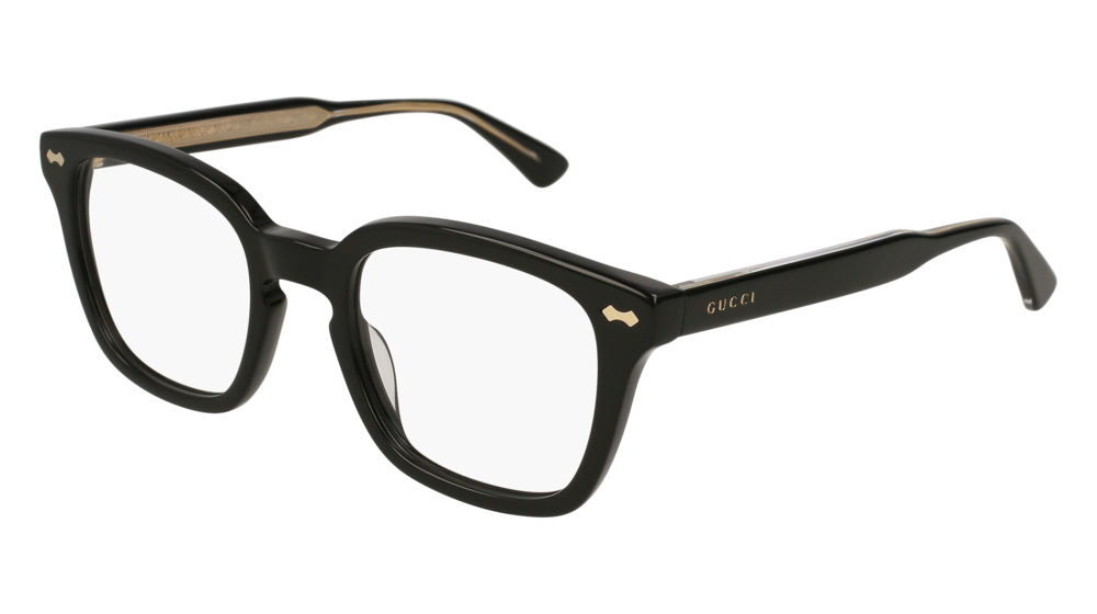 GUCCI GG0184O RECTANGULAR / SQUARE Eyeglasses For UNISEX  GG0184O-001 BLACK BLACK / TRANSPARENT SHINY 50-21-145