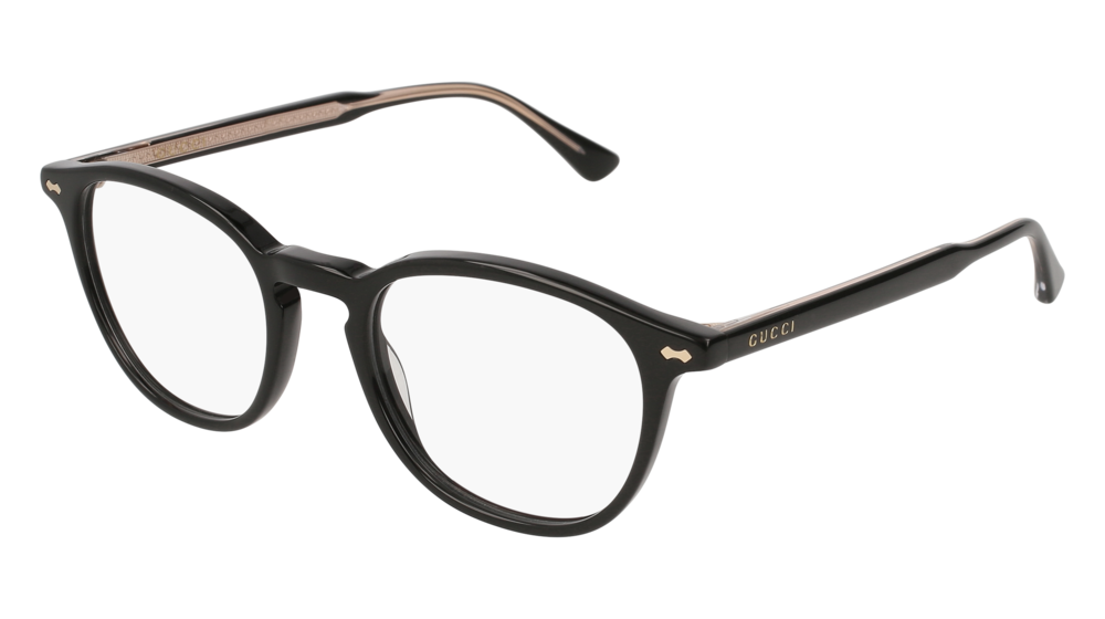GUCCI GG0187O RECTANGULAR / SQUARE Eyeglasses For UNISEX  GG0187O-005 BLACK BLACK / TRANSPARENT SHINY 49-20-145