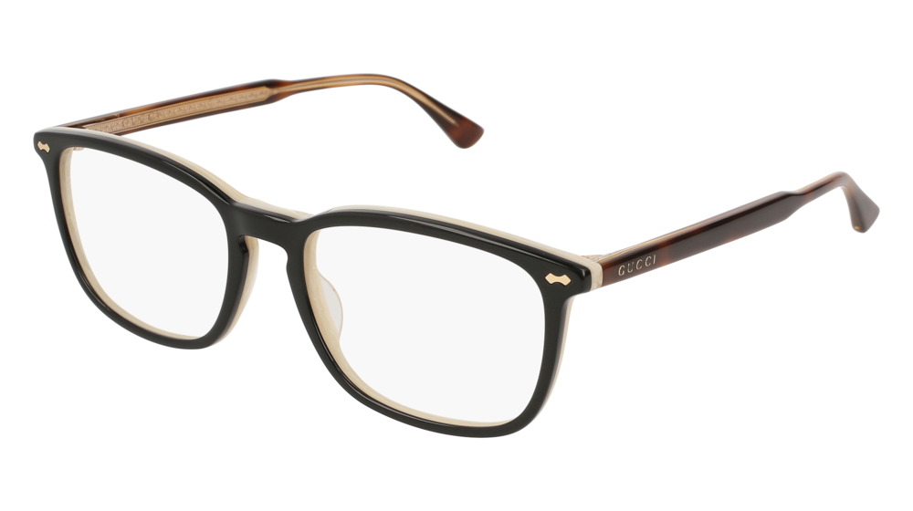 GUCCI GG0188O RECTANGULAR / SQUARE Eyeglasses For UNISEX  GG0188O-004 BLACK HAVANA / TRANSPARENT BEIGE 53-18-145