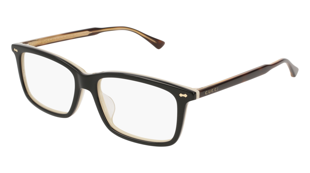 GUCCI GG0191OA RECTANGULAR / SQUARE Eyeglasses For UNISEX  GG0191OA-004 BLACK HAVANA / TRANSPARENT BEIGE 54-16-150