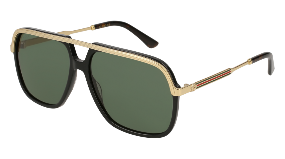 GUCCI GG0200S RECTANGULAR / SQUARE Sunglasses For UNISEX  GG0200S-001 BLACK GOLD / GREEN GOLD 57-14-145