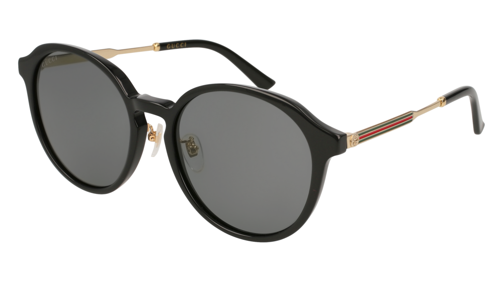 GUCCI GG0205SK ROUND / OVAL Sunglasses For Women  GG0205SK-001 BLACK GOLD / GREY SHINY 57-19-150
