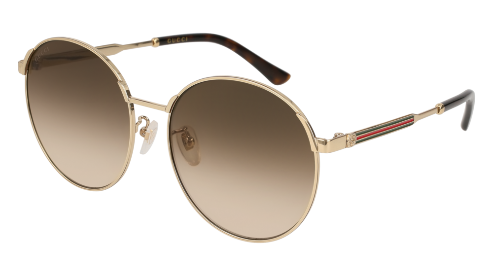 GUCCI GG0206SK ROUND / OVAL Sunglasses For Women  GG0206SK-003 GOLD GOLD / BROWN SHINY 58-17-150