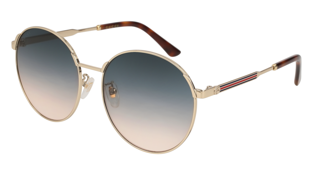 GUCCI GG0206SK ROUND / OVAL Sunglasses For Women  GG0206SK-005 GOLD GOLD / BLUE SHINY 58-17-150