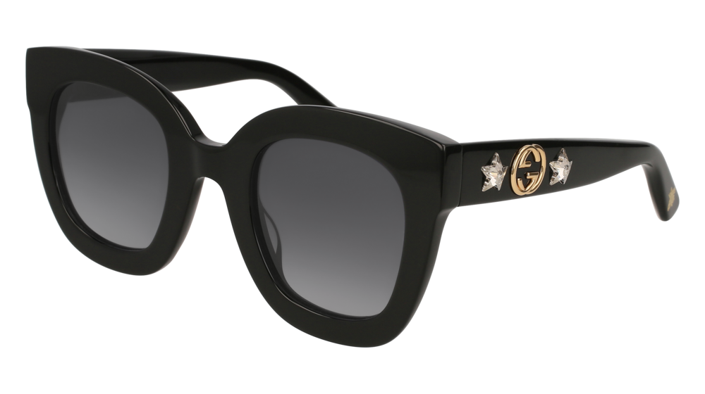 GUCCI GG0208S ROUND / OVAL Sunglasses For Women  GG0208S-001 BLACK BLACK / GREY SHINY 49-28-140