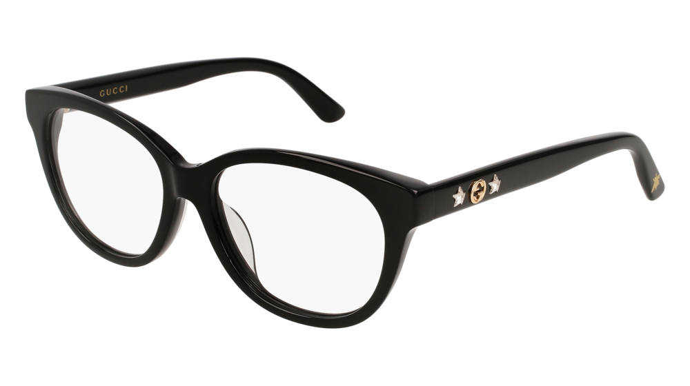 GUCCI GG0211OA ROUND / OVAL Eyeglasses For Women  GG0211OA-001 BLACK BLACK / TRANSPARENT SHINY 53-16-145