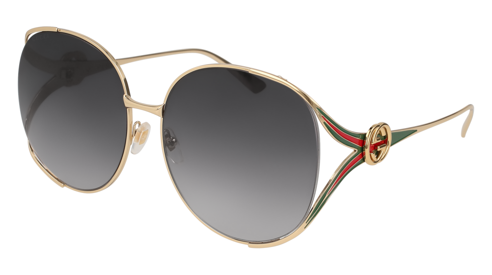 GUCCI GG0225S FORK Sunglasses For Women  GG0225S-001 GOLD GOLD / GREY SHINY 63-17-130