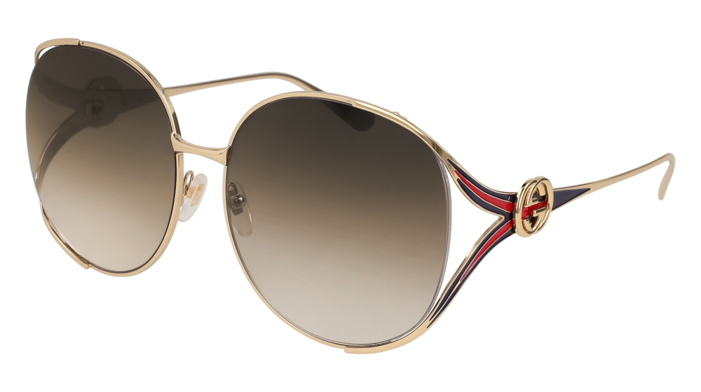 GUCCI GG0225S FORK Sunglasses For Women  GG0225S-002 GOLD GOLD / BROWN SHINY 63-17-130