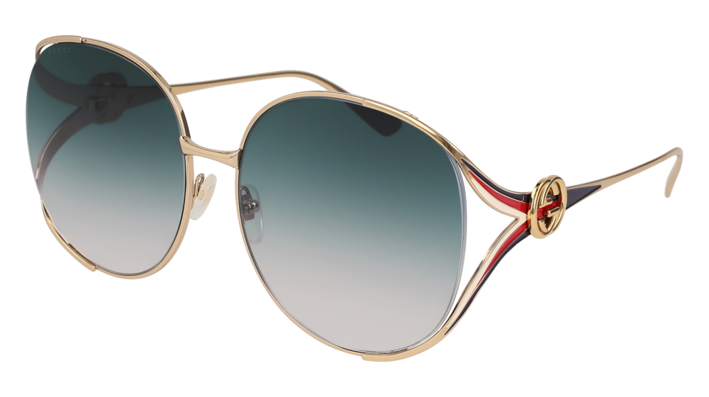 GUCCI GG0225S FORK Sunglasses For Women  GG0225S-004 GOLD GOLD / GREY YELLOW 63-17-130