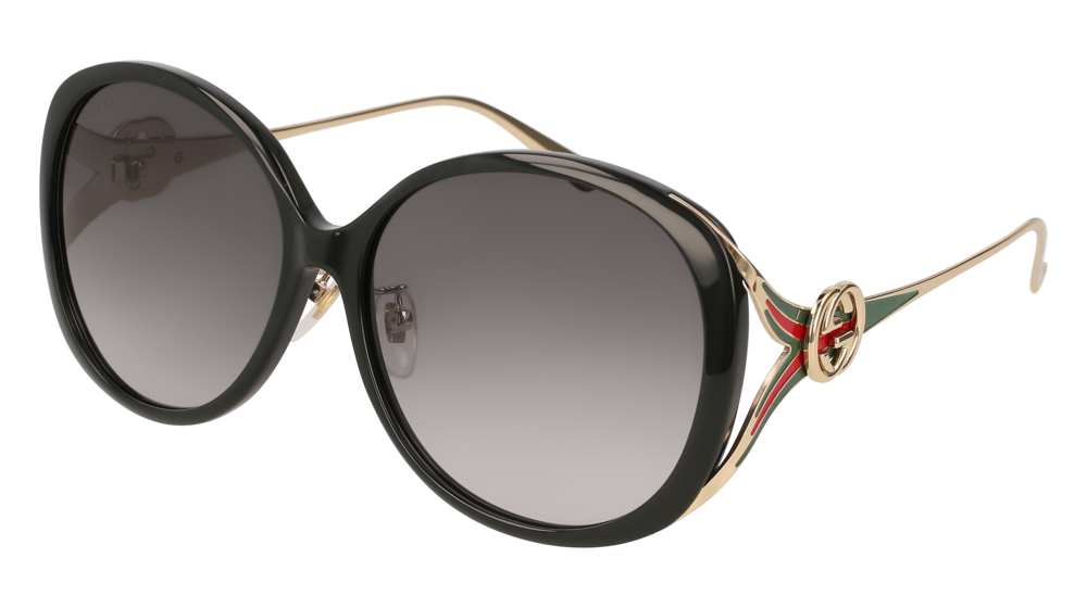 GUCCI GG0226SK FORK Sunglasses For Women  GG0226SK-001 BLACK GOLD / GREY SHINY 60-14-130