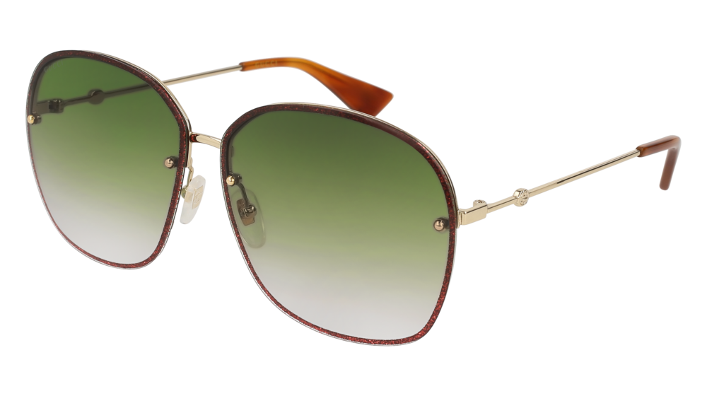 GUCCI GG0228S RECTANGULAR / SQUARE Sunglasses For Women  GG0228S-001 GOLD GOLD / GREEN SHINY 63-12-140